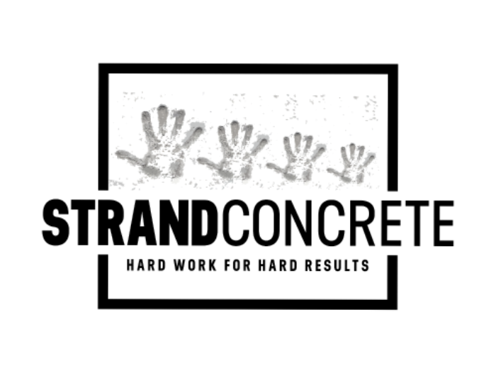 Strand Concrete logo — four family handprints pressed in concrete